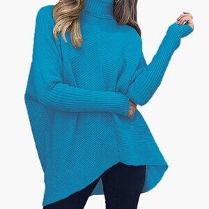 ANRABESS Women’s Loose Oversize Teal Turtleneck Long Sleeve Pullover Sweater